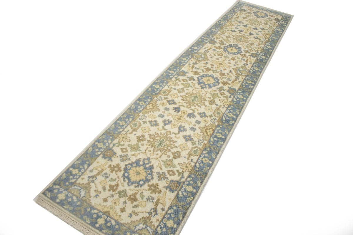 Cream Floral 3X12 Oushak Oriental Runner Rug