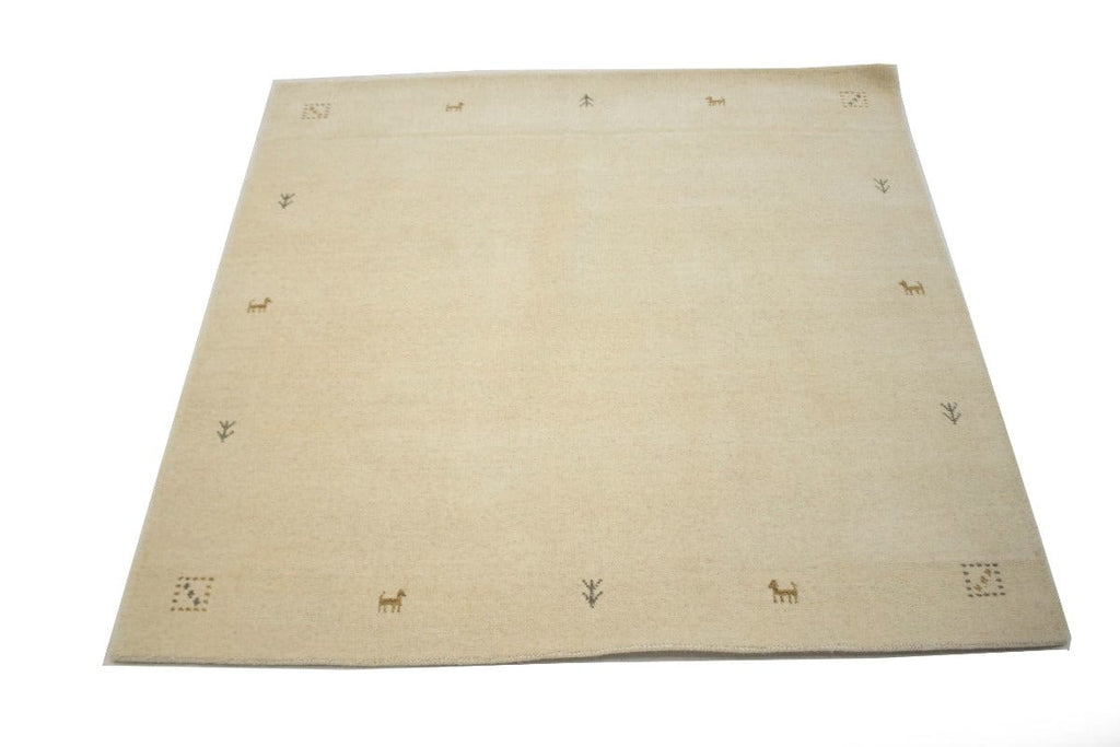 Solid Cream 5X5 Oriental Modern Square Rug