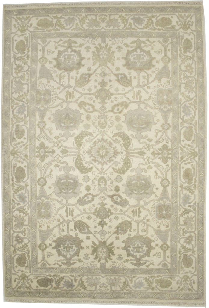 Cream Floral 6X9 Oushak Chobi Oriental Rug