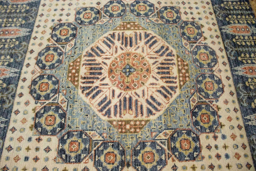 Cream & Charcoal Blue Geometric 8X10 Mamluk Oriental Rug