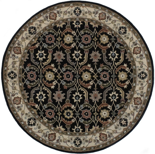 Traditional Black 8X8 Agra Oriental Round Rug