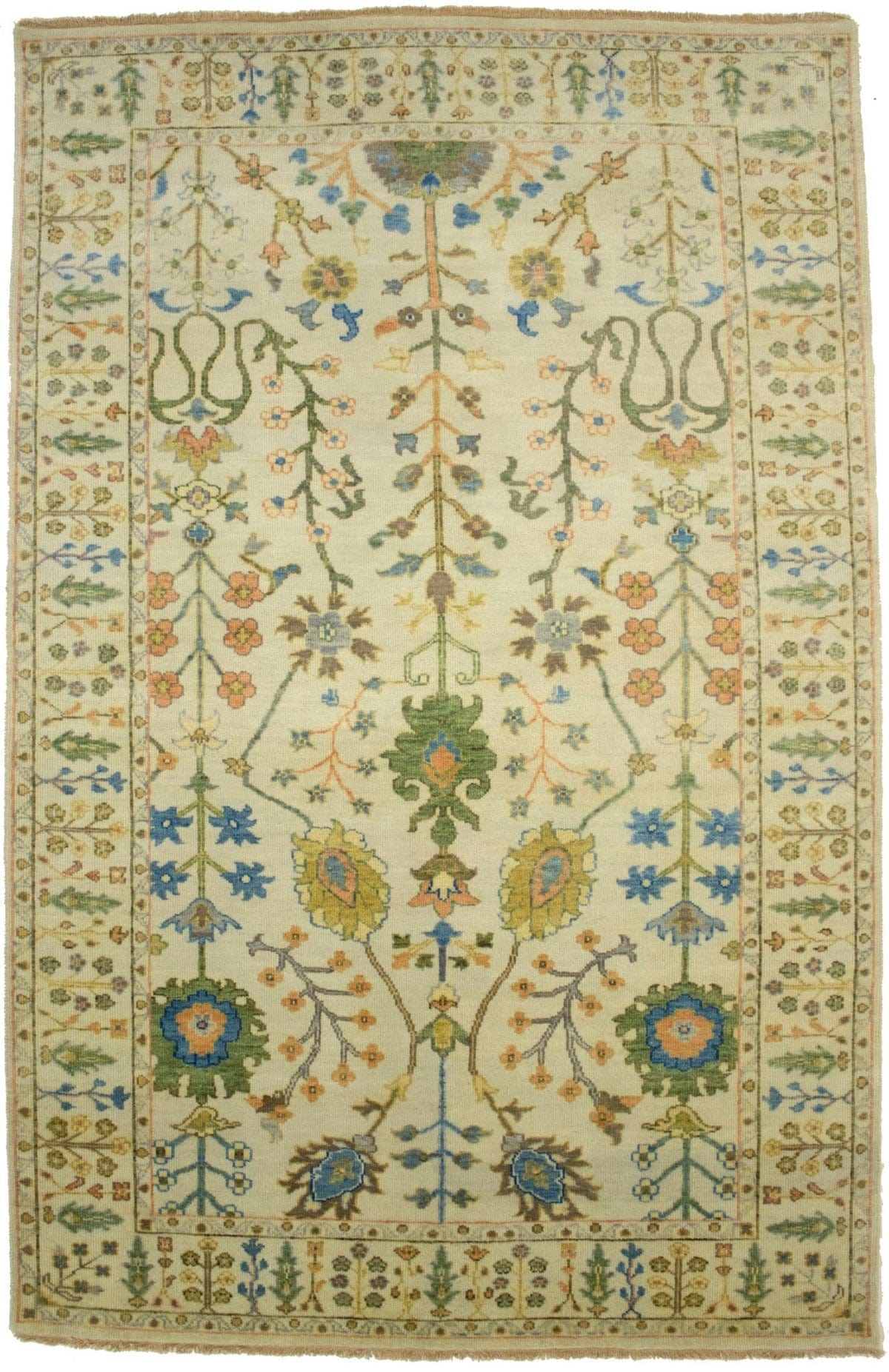 Ivory Floral 5X8 Osh Chobi Oriental Rug