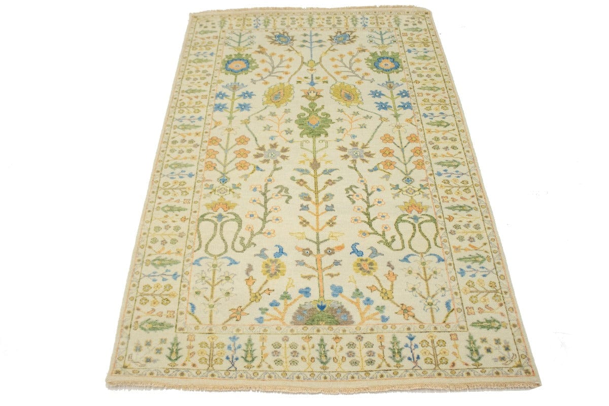 Ivory Floral 5X8 Osh Chobi Oriental Rug