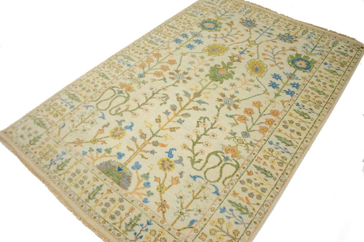 Ivory Floral 5X8 Osh Chobi Oriental Rug