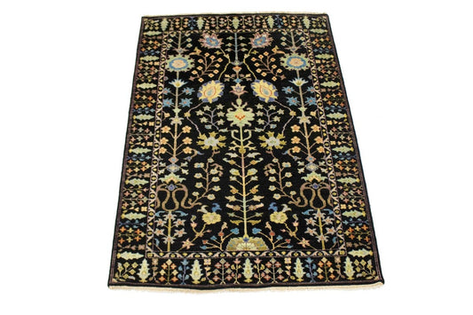 Black Floral 4X6 Osh Chobi Oriental Rug