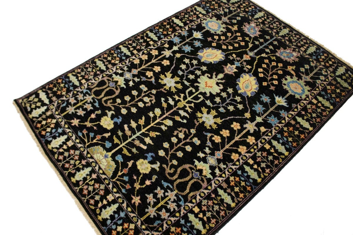 Black Floral 4X6 Osh Chobi Oriental Rug