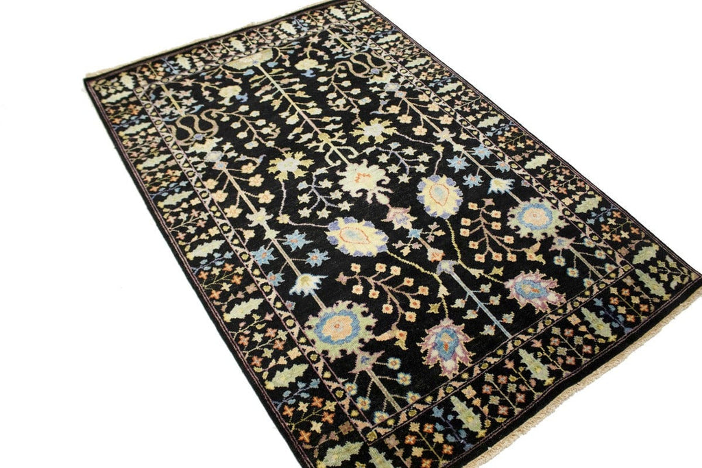 Black Floral 4X6 Osh Chobi Oriental Rug