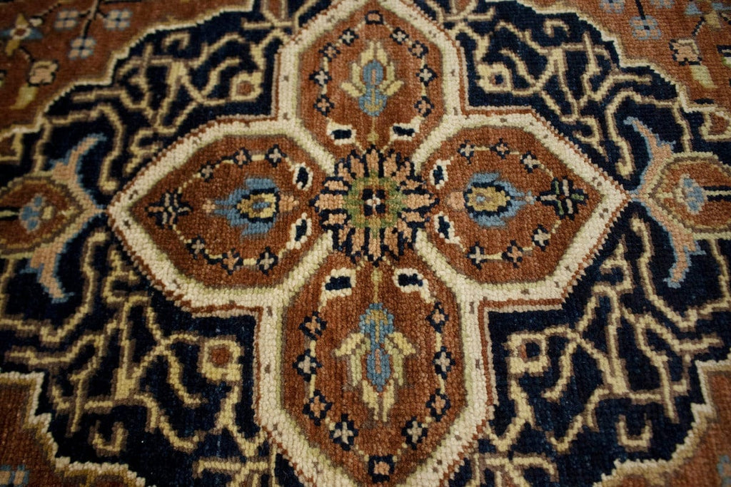 Rust & Navy Floral 5X5 Heriz Serapi Oriental Round Rug