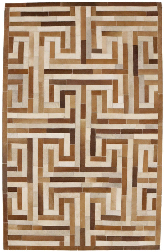 Brown Beige Cowhide 5X8 Modern Leather Rug