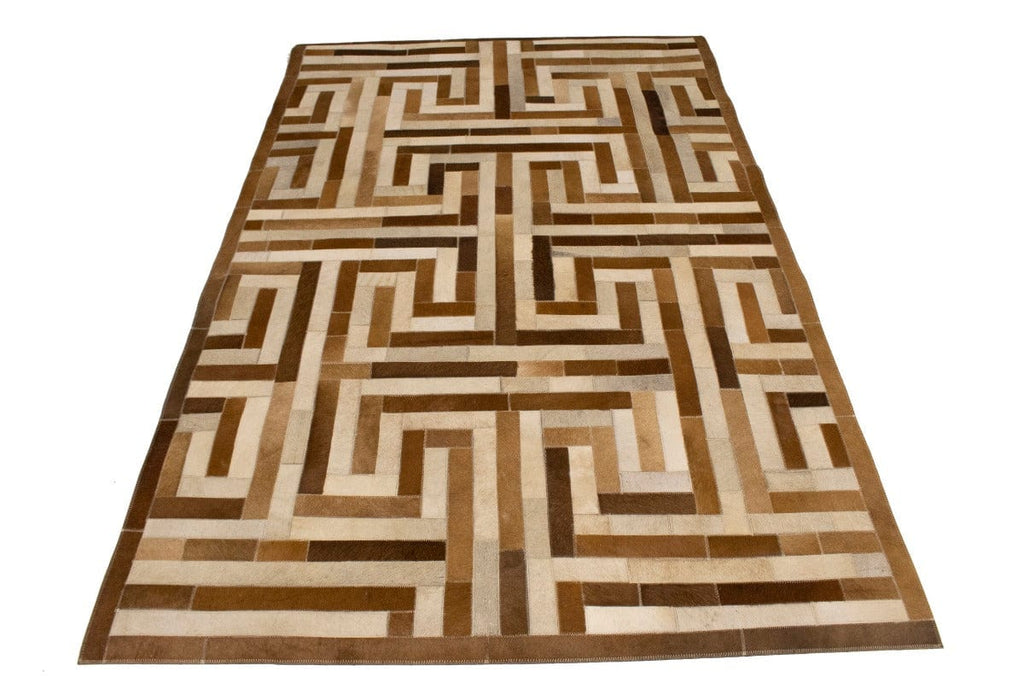 Brown Beige Cowhide 5X8 Modern Leather Rug