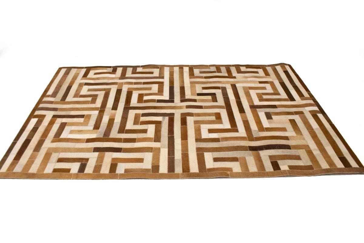 Brown Beige Cowhide 5X8 Modern Leather Rug