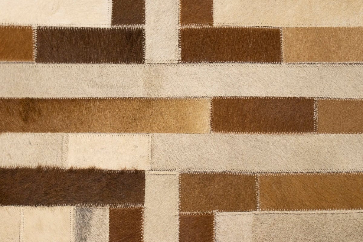 Brown Beige Cowhide 5X8 Modern Leather Rug