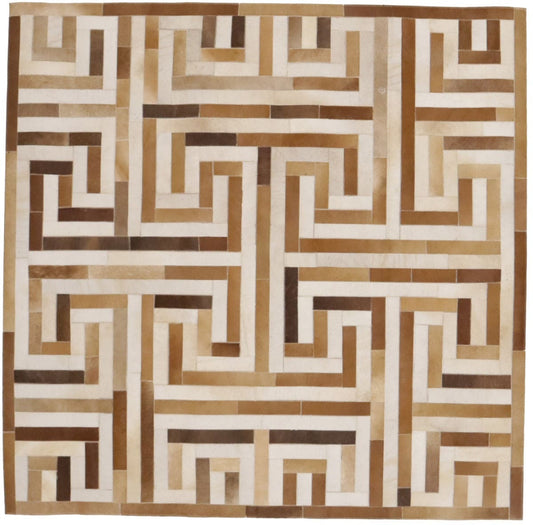 Brown Beige Cowhide 6X6 Modern Leather Square Rug