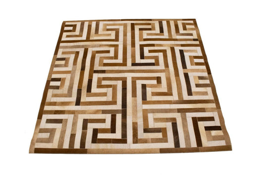 Brown Beige Cowhide 6X6 Modern Leather Square Rug