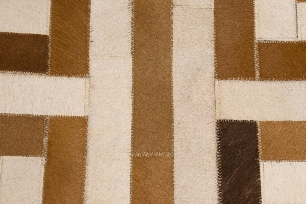 Brown Beige Cowhide 6X6 Modern Leather Square Rug