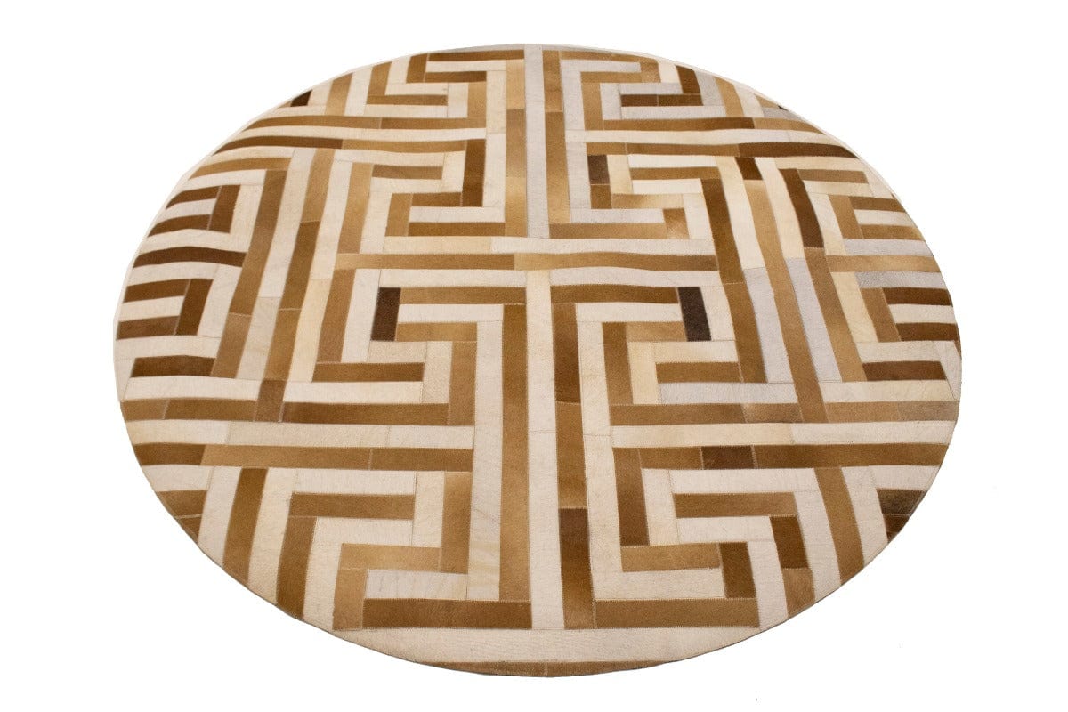 Beige Brown Cowhide 6X6 Modern Leather Round Rug