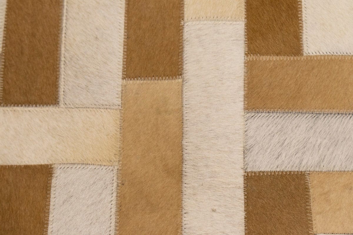 Beige Brown Cowhide 6X6 Modern Leather Round Rug