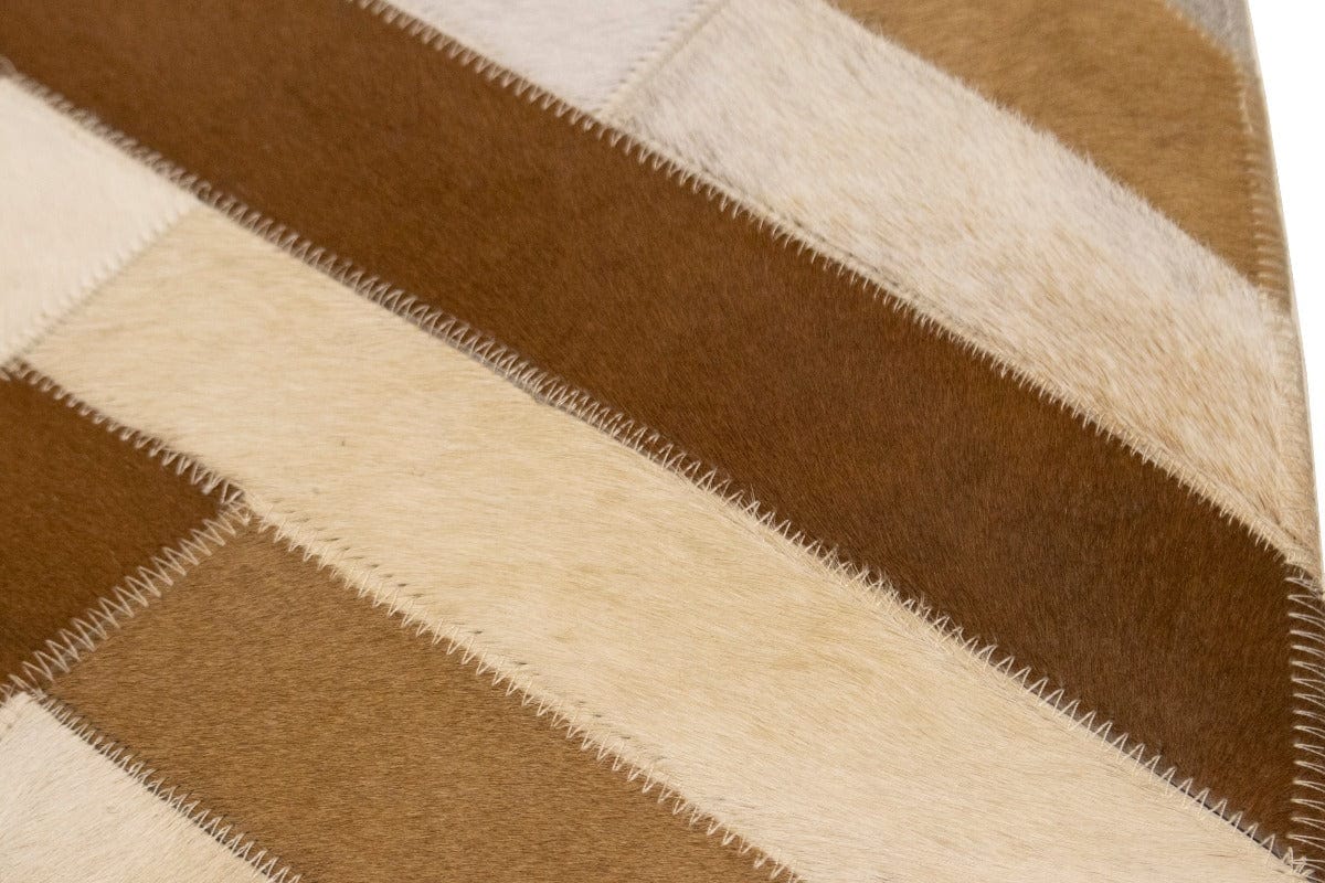 Beige Brown Cowhide 6X6 Modern Leather Round Rug