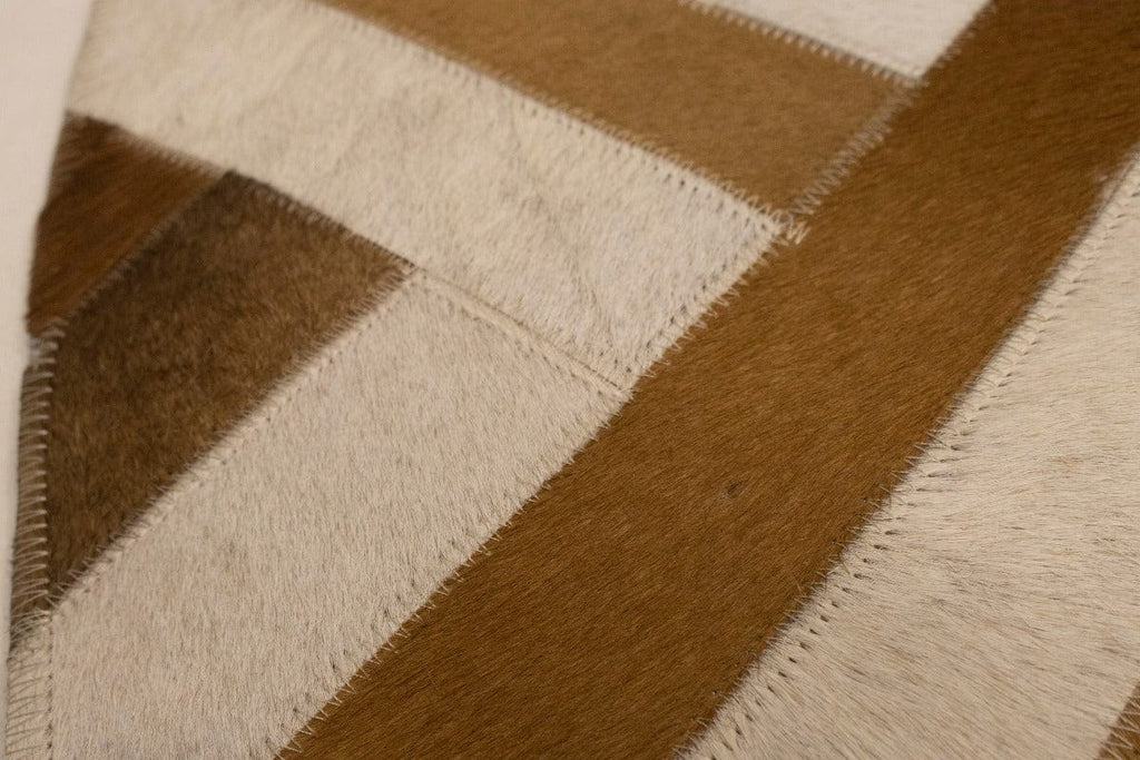 Beige Brown Cowhide 6X6 Modern Leather Round Rug