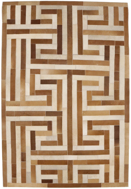 Beige Brown Cowhide 4X6 Modern Leather Rug