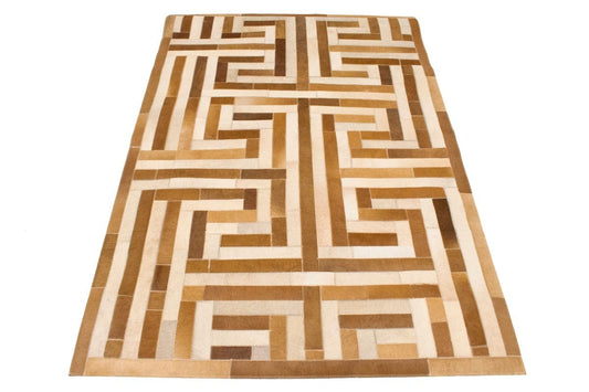 Beige Brown Cowhide 4X6 Modern Leather Rug