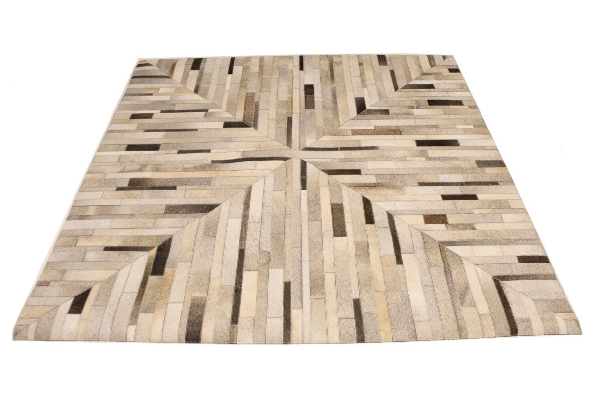 Gray Cowhide 6X6 Modern Leather Square Rug