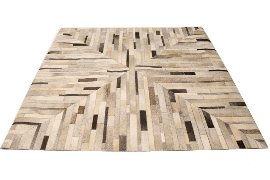 Gray Cowhide 6X6 Modern Leather Square Rug