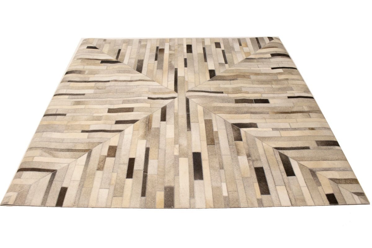 Gray Cowhide 6X6 Modern Leather Square Rug