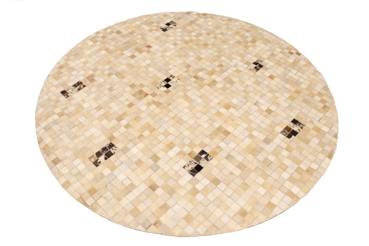 Multi Beige Brown Cowhide 6X6 Modern Leather Round Rug