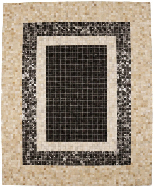 Black Beige Cowhide 8X10 Modern Leather Rug