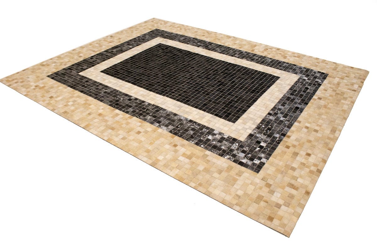 Black Beige Cowhide 8X10 Modern Leather Rug