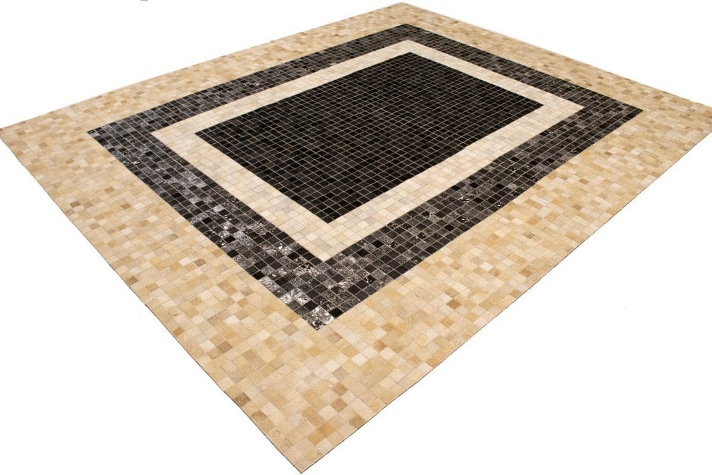 Black Beige Cowhide 8X10 Modern Leather Rug