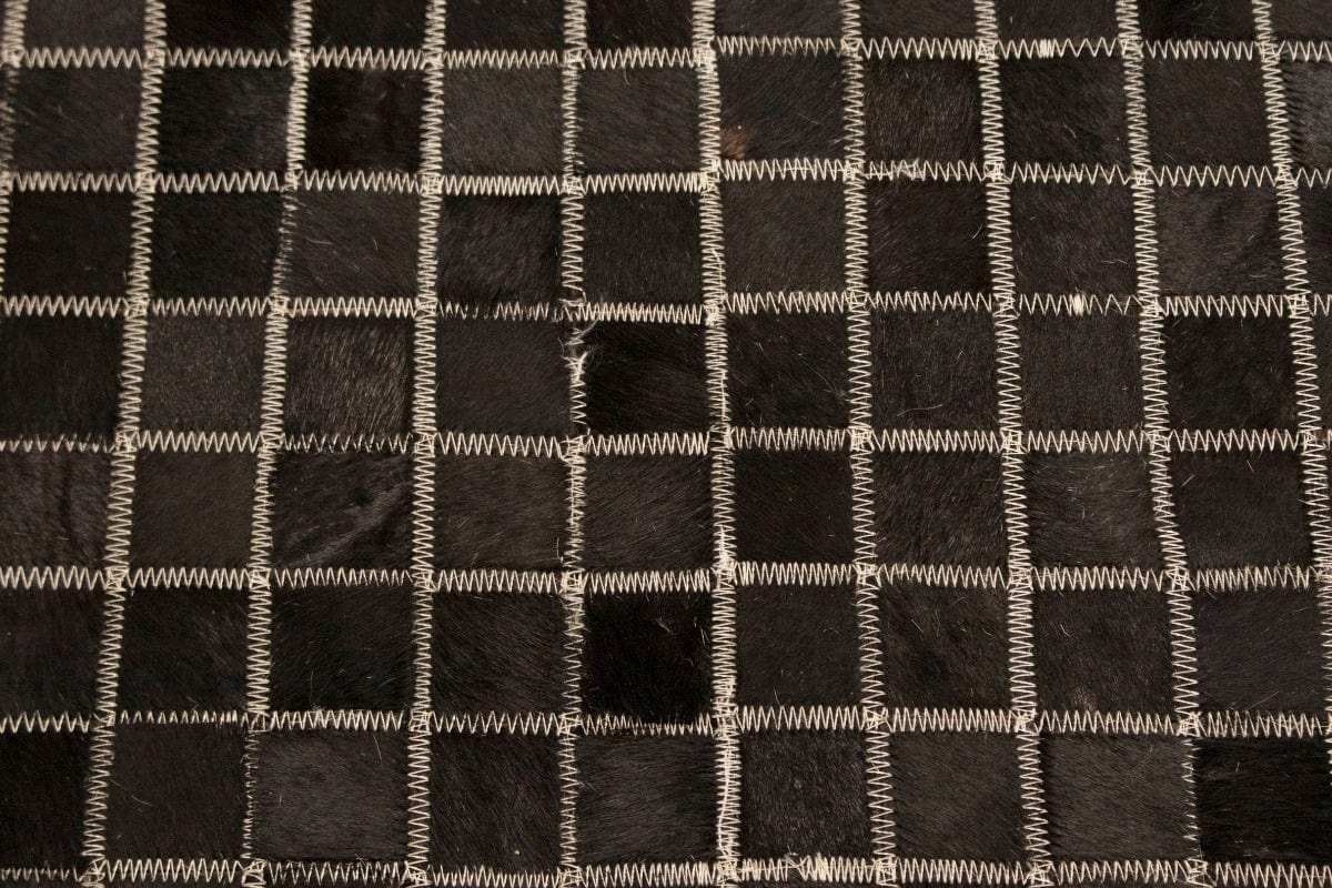 Black Beige Cowhide 8X10 Modern Leather Rug