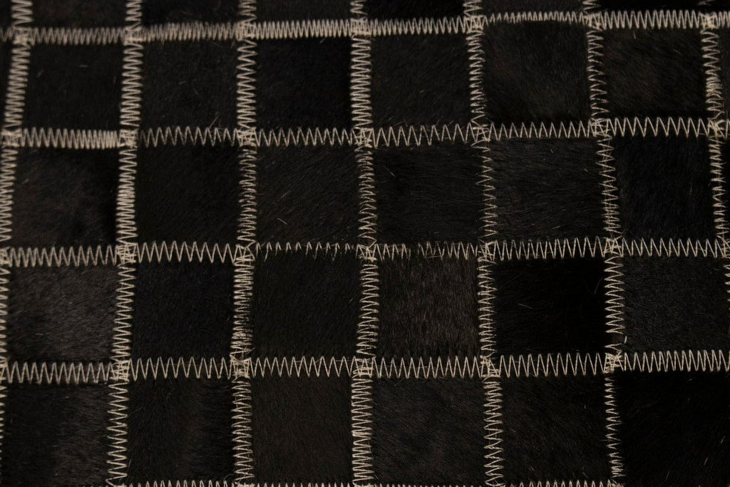 Black Beige Cowhide 5X8 Modern Leather Rug