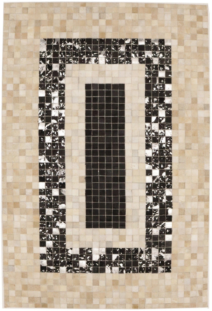 Black Beige Cowhide 4X6 Modern Leather Rug