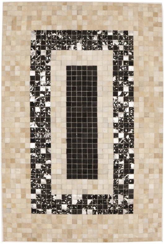 Black Beige Cowhide 4X6 Modern Leather Rug