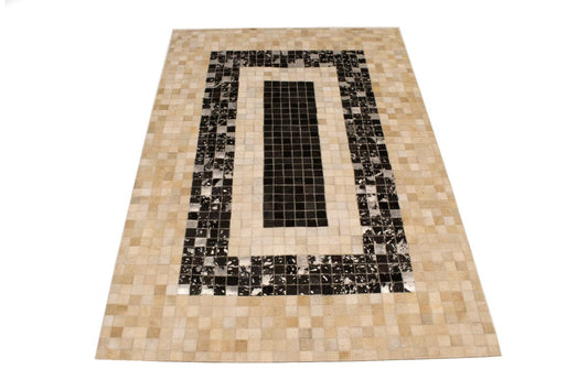 Black Beige Cowhide 4X6 Modern Leather Rug