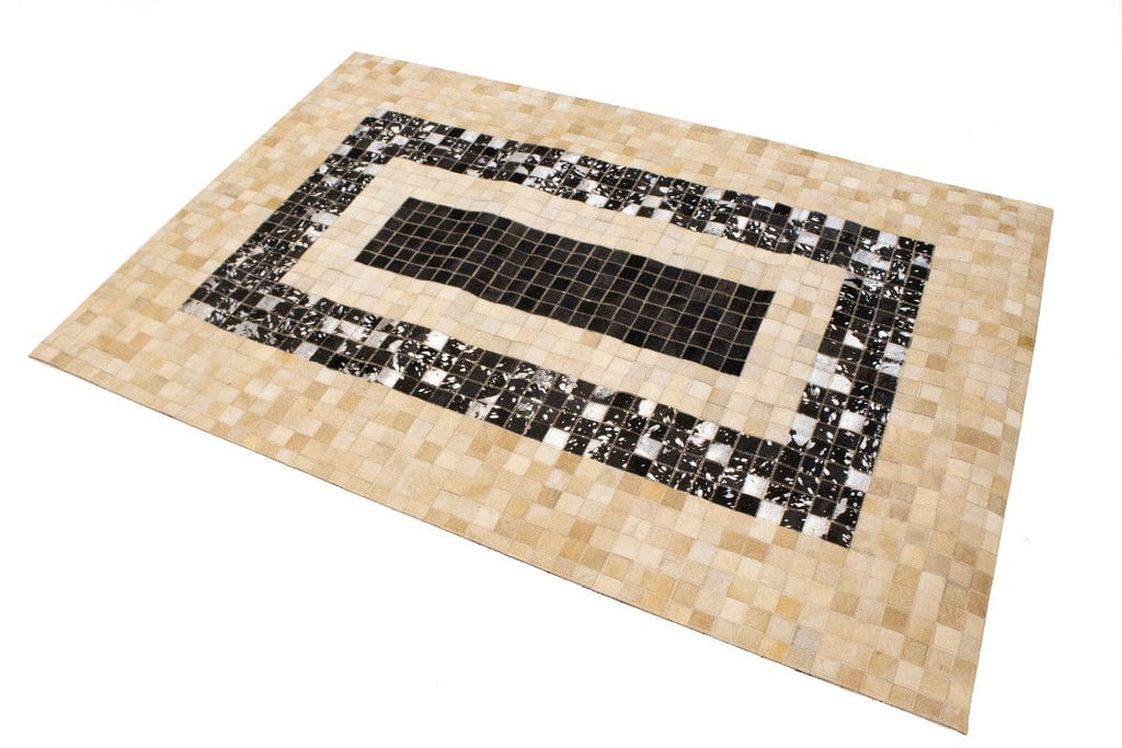 Black Beige Cowhide 4X6 Modern Leather Rug