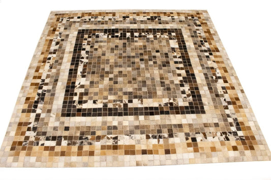 Multicolored Cowhide 6X6 Modern Leather Square Rug