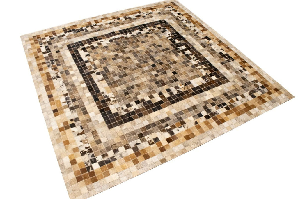 Multicolored Cowhide 6X6 Modern Leather Square Rug