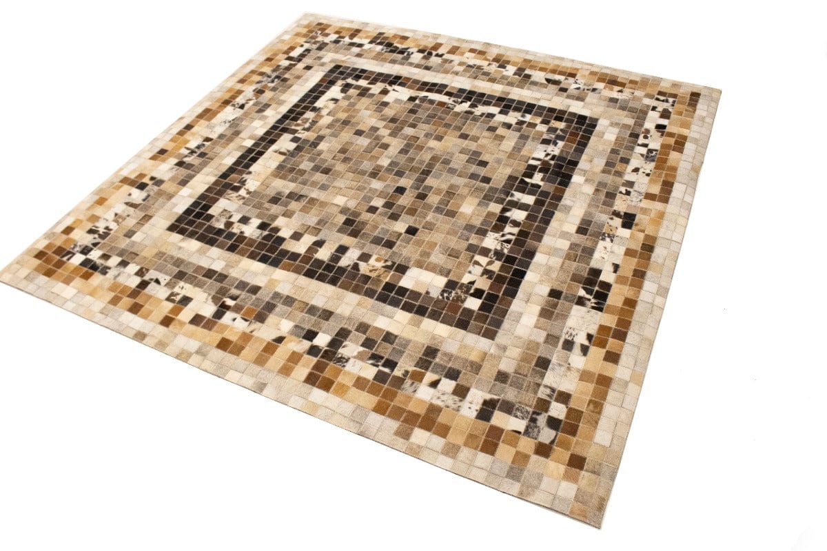 Multicolored Cowhide 6X6 Modern Leather Square Rug