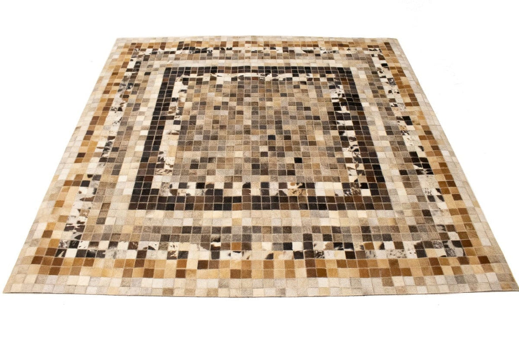 Multicolored Cowhide 6X6 Modern Leather Square Rug