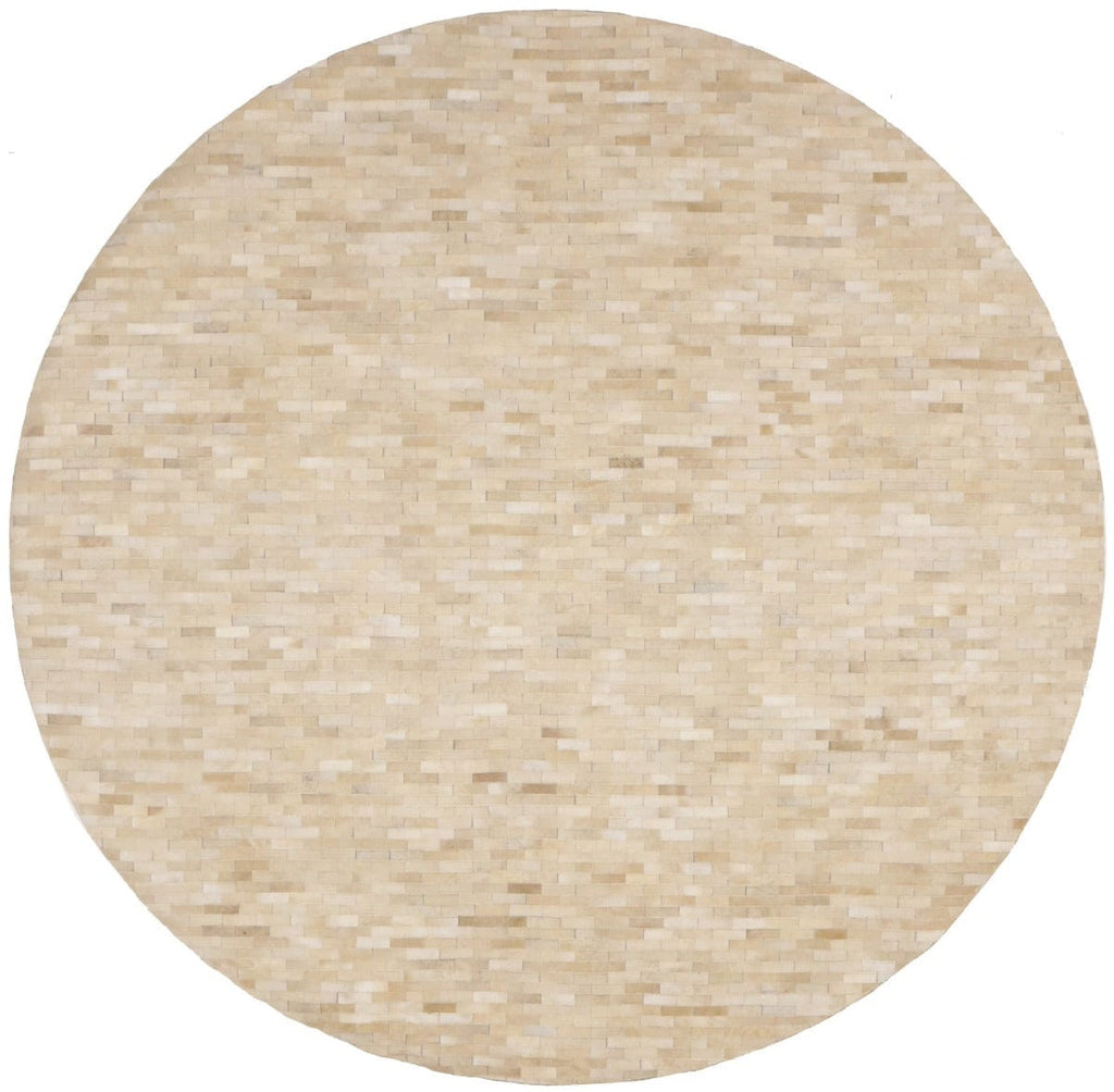 Beige Cream Cowhide 8X8 Modern Leather Round Rug