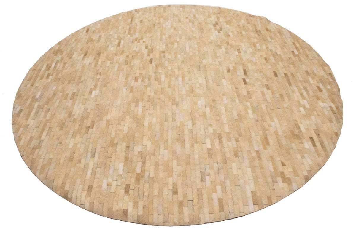 Beige Cream Cowhide 8X8 Modern Leather Round Rug