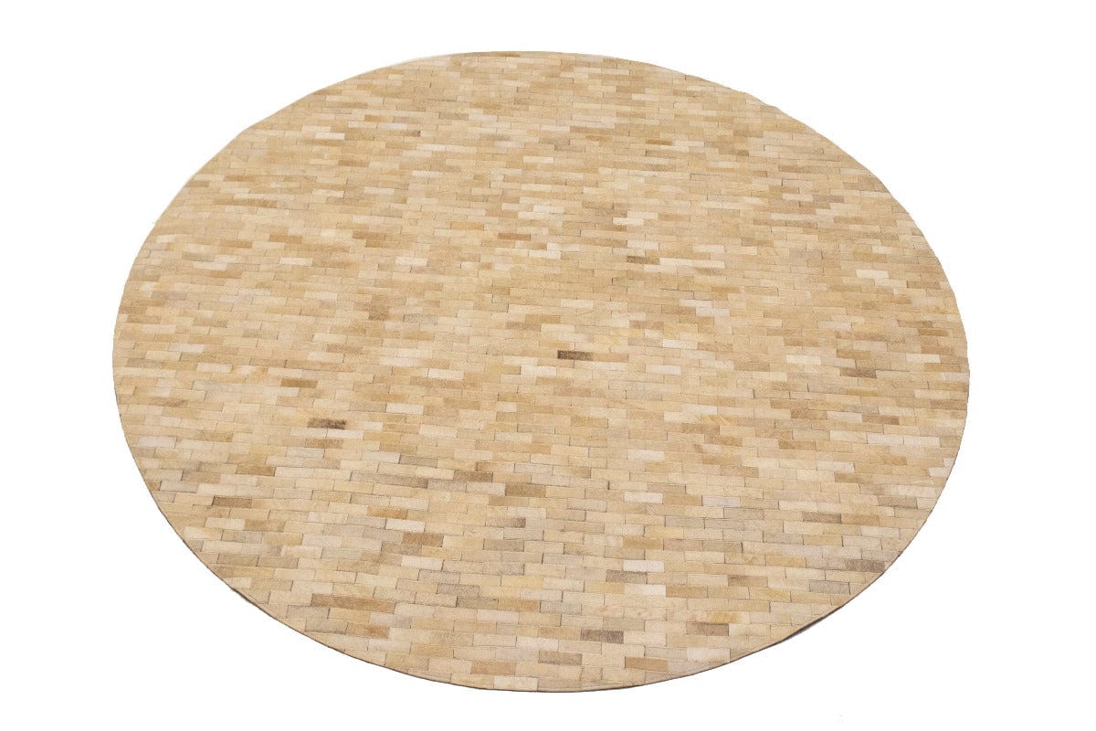 Beige Cream Cowhide 6X6 Modern Leather Round Rug