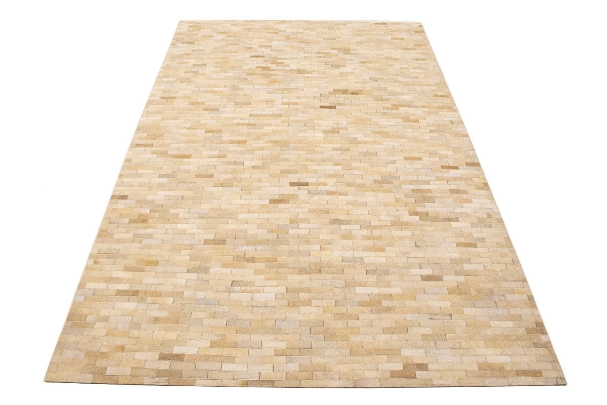 Beige Cream Cowhide 5X8 Modern Leather Rug