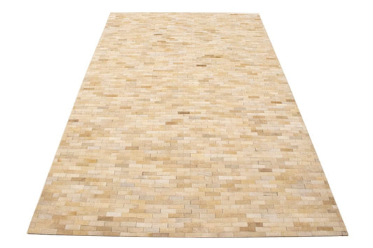 Beige Cream Cowhide 5X8 Modern Leather Rug