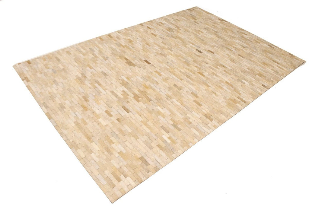 Beige Cream Cowhide 5X8 Modern Leather Rug