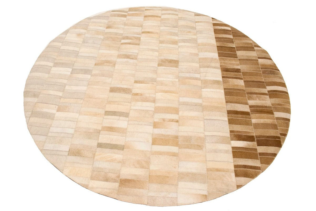 Beige Brown Cowhide 6X6 Modern Leather Round Rug