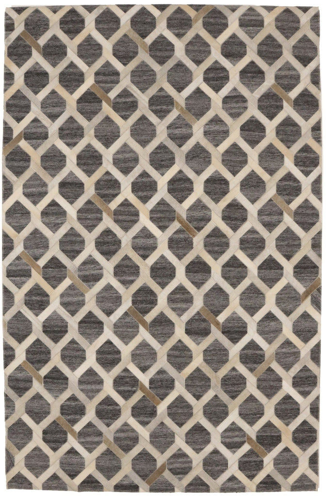 Gray Cowhide 5X8 Modern Leather Rug